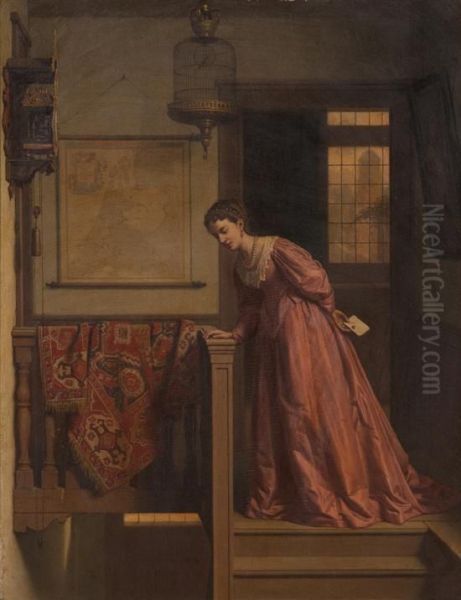 Woman At The Stairs Oil Painting by Charles Joseph Grips