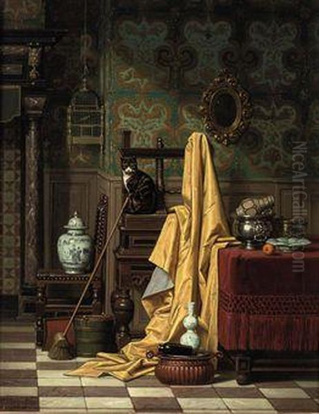 A Domestic Interior Oil Painting by Charles Joseph Grips