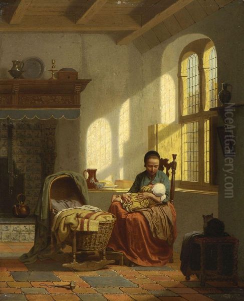 Hollandisches Interieur Mit Stillender Mutter Oil Painting by Charles Joseph Grips