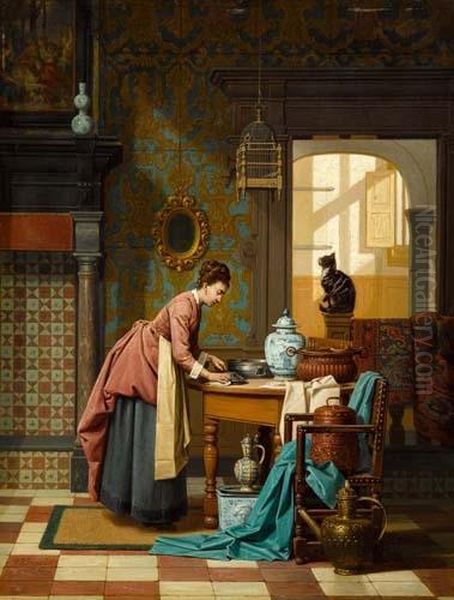 Frau Mit Katze. 1873. by Charles Joseph Grips