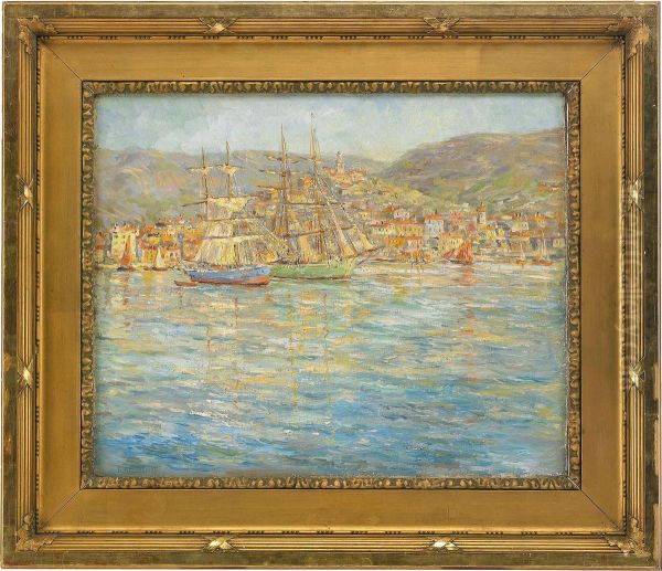 Sailing Ships In A Mediterranean Harbour Oil Painting by Nikolai Nikolaievich Gritsenko