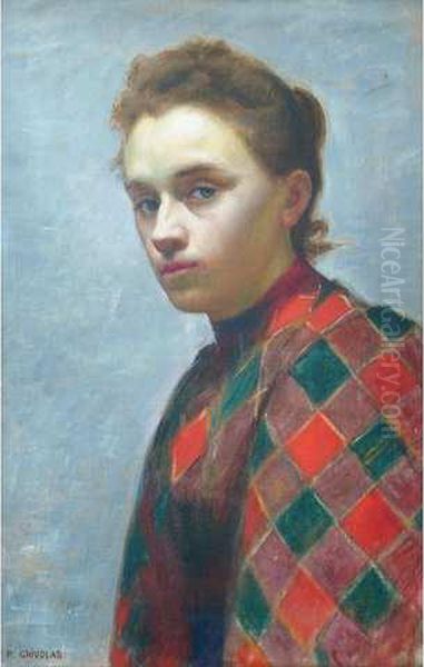 Portrait D Arlequine Oil Painting by Pierre Grivolas