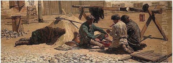 The Stone Workers Oil Painting by Vasily Vasilievich Griznov