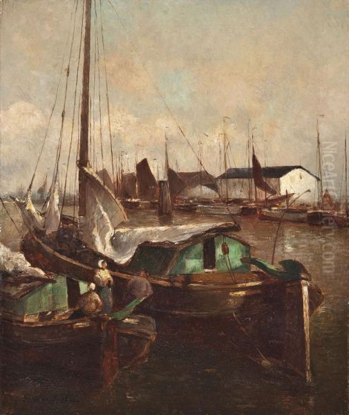 Fischerboote Im Hafen Oil Painting by German Grobe