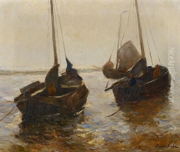 Zwei Fischerboote Oil Painting by German Grobe