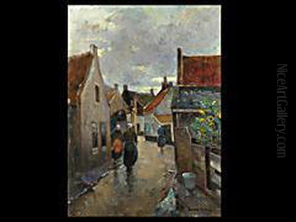 Die Dorfstrasse Oil Painting by Hermann Groeber