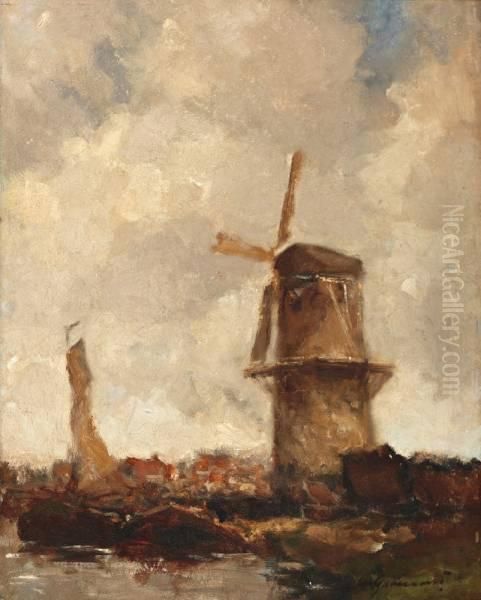 Molen Aan Het Water Oil Painting by Cornelis Groeneveld