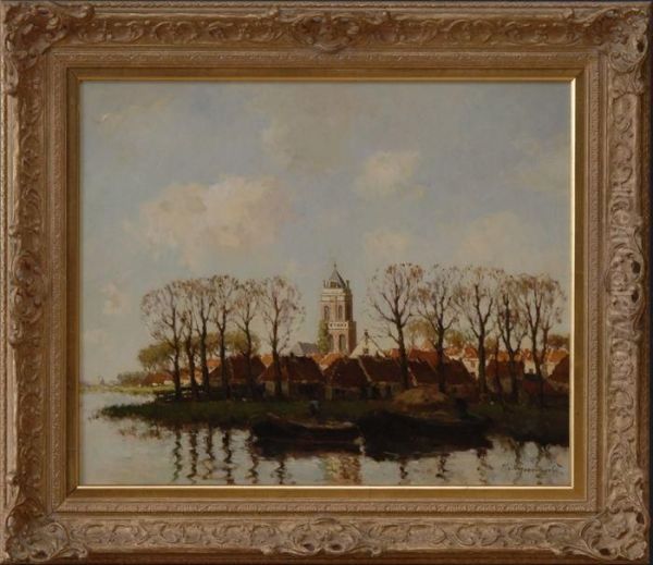 Dutch Village Landscape Oil Painting by Cornelis Groeneveld