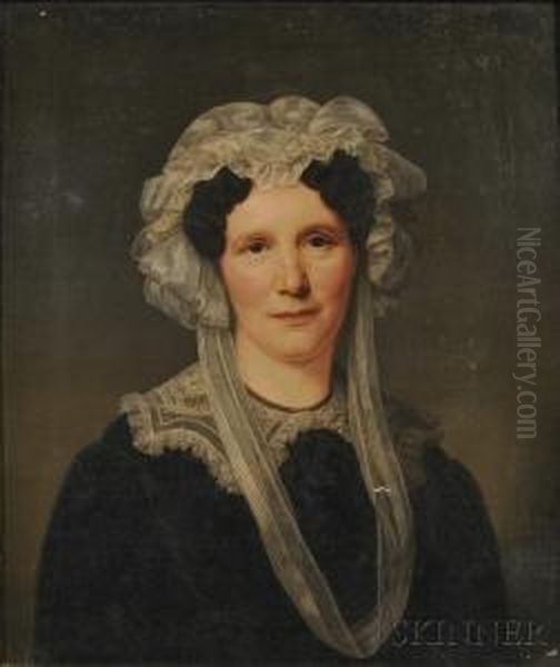 Woman In A Lace Cap And Collar Oil Painting by Friederich Carl Groger