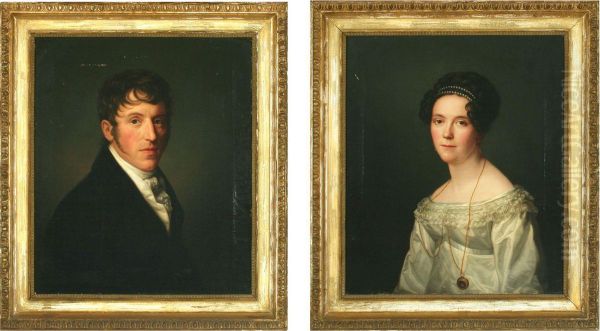 A Pair Of Portraits Offriedrich August Von Linstow And Antonie Von Linstow Oil Painting by Friederich Carl Groger