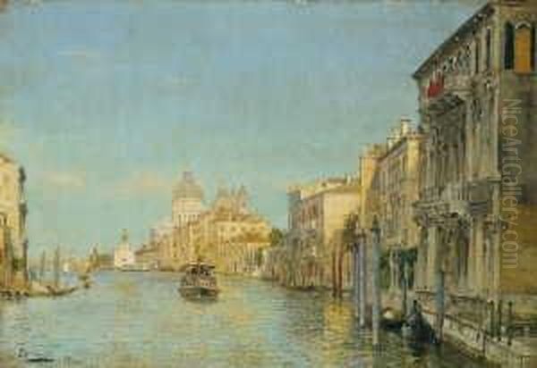 Auf Dem Canale Grande In Venedig. Signiert Und Datiert Unten Links: Th. Groll Df 1910. Ol Auf Leinwand, Auf Karton Aufgezogen. H 26,5; B 38 Cm. Provenienz: Privatsammlung, Basel. Oil Painting by Theodor Groll