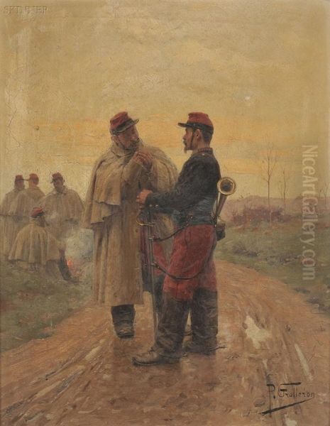 Soldiers In Conversation On A Country Lane Oil Painting by Paul Louis Narcisse Grolleron