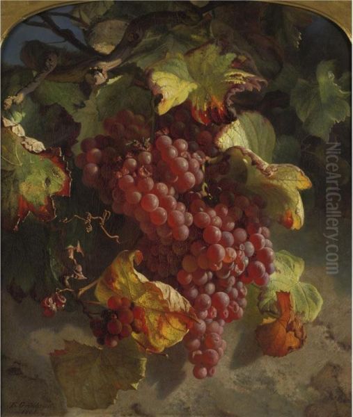 Grapes On A Vine Oil Painting by Theude Gronland