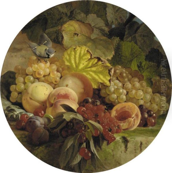 Still Life Of Fruit With Chaffinch Oil Painting by Theude Gronland