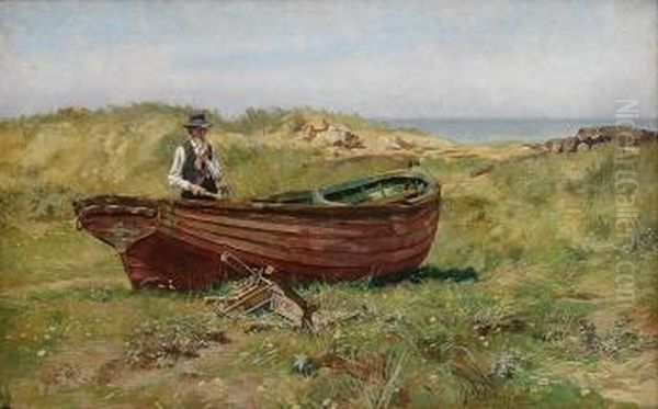 Mann Med Oks Ved En Jig 1888 Oil Painting by Marcus Gronvold