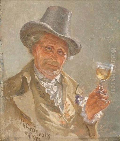 Mann Med Hatt Og Vinglass 1920 1920 Oil Painting by Marcus Gronvold