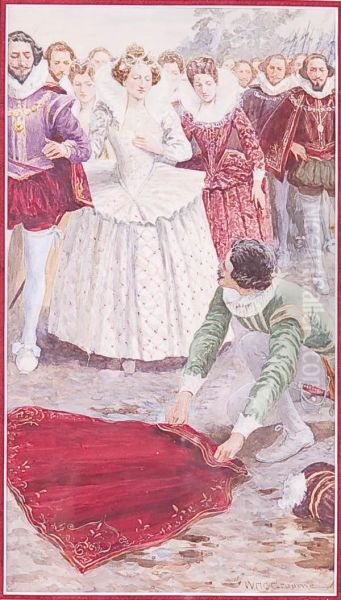 Sir Walter Raleigh Pulling His Cloak Out For Elizabeth I Oil Painting by William Henry Charles Groome