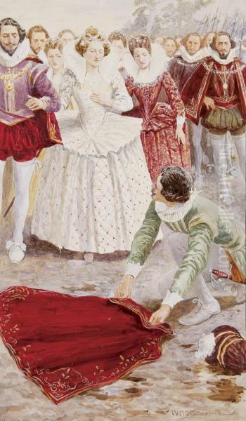 Sir Walter Raleigh Pulling His Cloak Out For Elizabeth I Oil Painting by William Henry Charles Groome