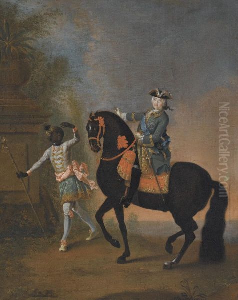 An Equestrian Portrait Of Empress Elizaveta Petrovna (1709-1762) Oil Painting by Georg Christoph Grooth