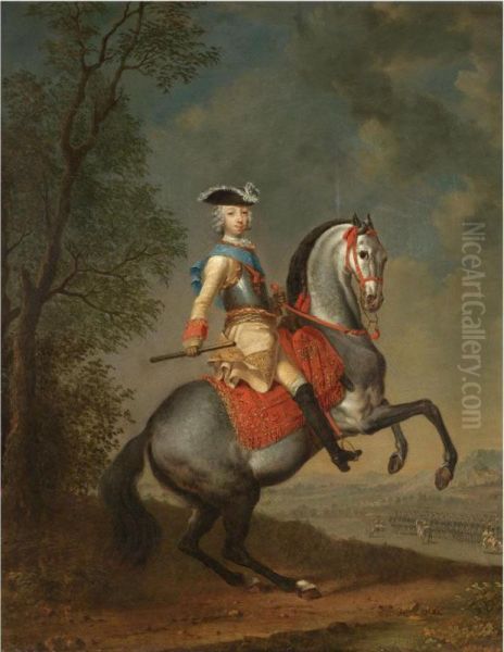 Grand Duke Petr Fedorovich On Horseback Oil Painting by Georg Christoph Grooth