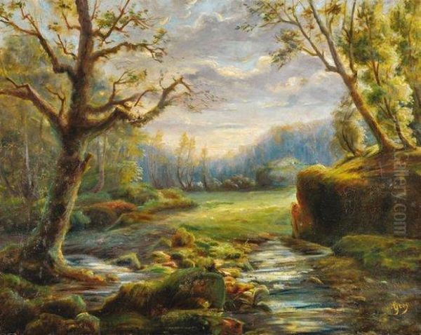 Paysage De Riviere Et Sous-bois Oil Painting by Achille Gros