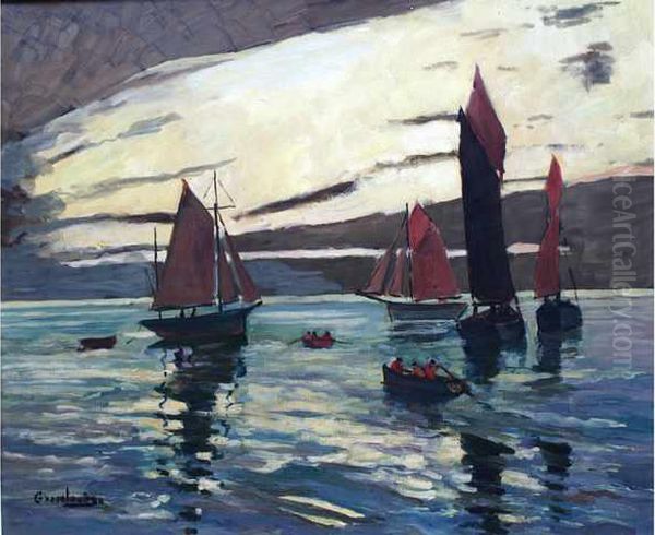 Barques De Peche Au Couchant Oil Painting by Claude Gros