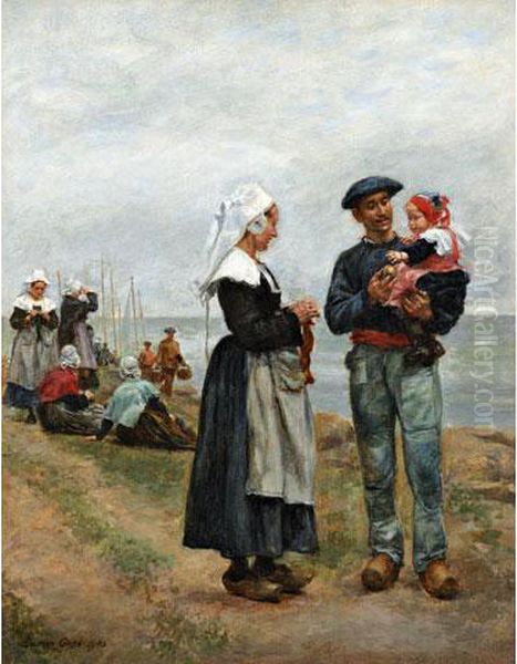 En Famille Sur Une Plage Dunord Oil Painting by Lucien Alphonse Gros