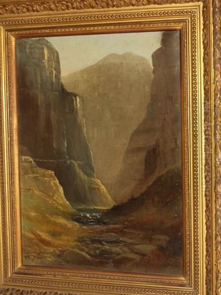 A Rocky River Gorge Oil Painting by Daniel Charles Grose