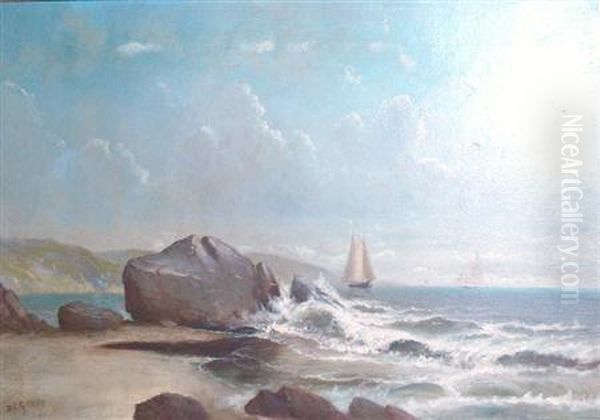 Sailboats Near A Rocky Coast Oil Painting by Daniel Charles Grose