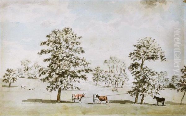 Cattle And Horses Grazing In A Field Oil Painting by Francis, Captain Grose