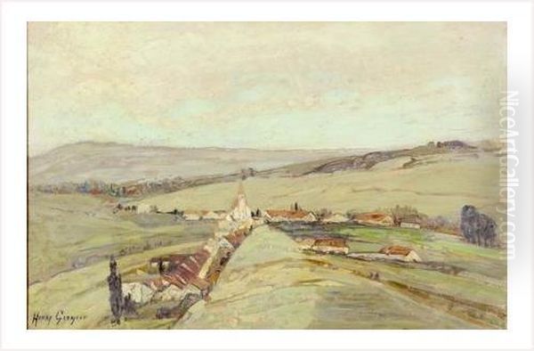 Village En Bresse Oil Painting by Henry Grosjean