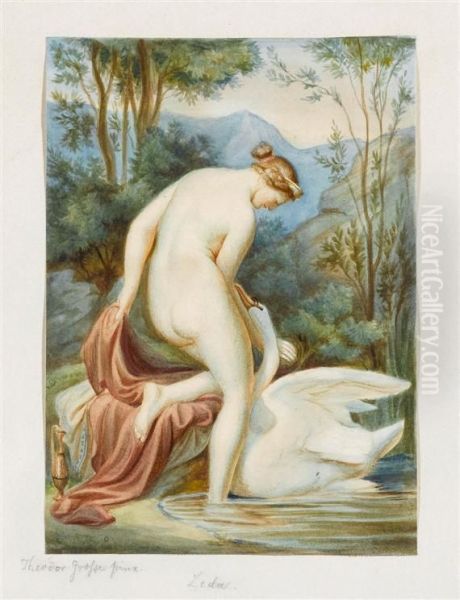 Leda And The Swan Oil Painting by Franz Theodor Grosse