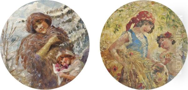 An Allegory Of Summer; And An Allegory Of Autumn Oil Painting by Carlo Grossi