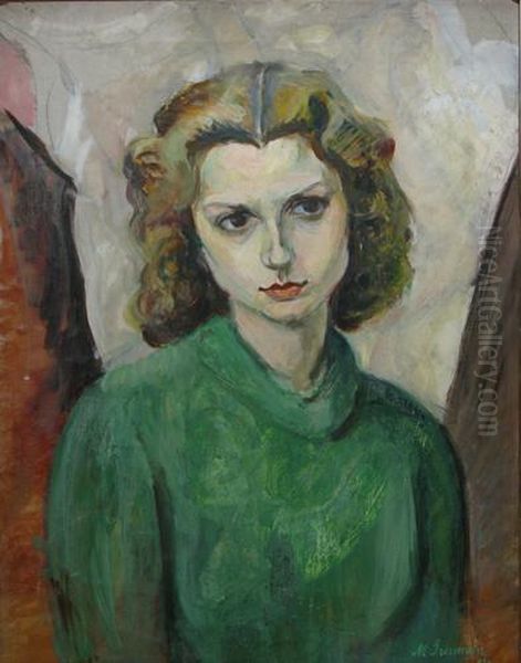 Studenta Cu Bluza Verde Oil Painting by Margareta Grossman