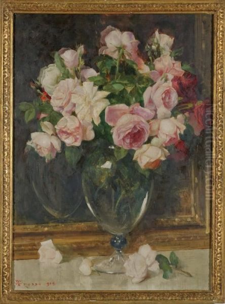 Vaso Di Rose Oil Painting by Giacomo Grosso