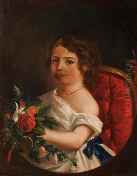 Ritratto Di Bimba Con Mazzo Di Fiori Oil Painting by Giacomo Grosso