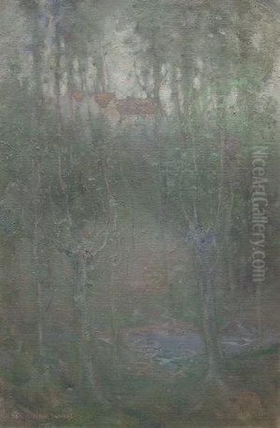 Wooded Scene With Houses Oil Painting by George Thomas Grosvenor