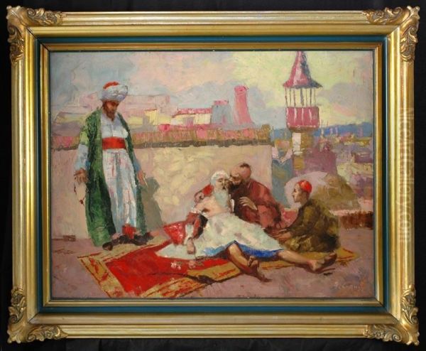 Oriental Scene Oil Painting by Antal Grosz