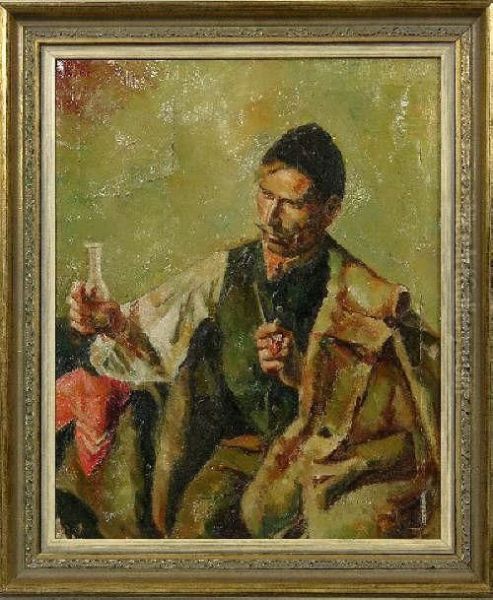 Mann Mit Pfeife Und Flasche Oil Painting by August Ignatz Grosz