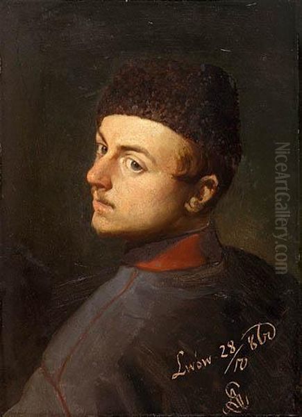 Portret Mlodzienca (autoportret ?), 1860 R. Oil Painting by Artur Grottger