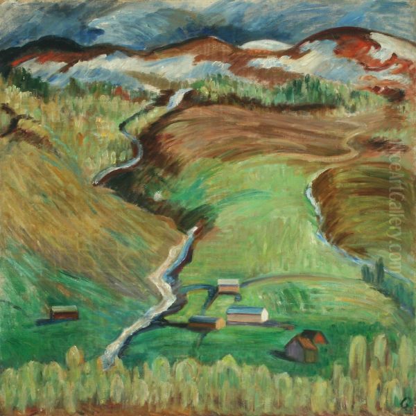 Landscape With Houses Oil Painting by Gudrun Grove