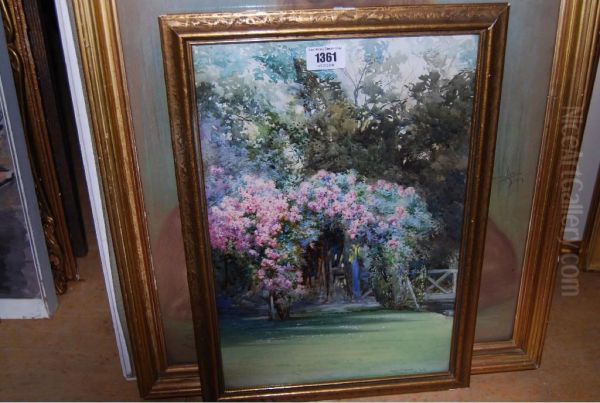 Garden With Rose Arbour Oil Painting by Robert E. Groves