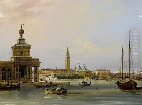 The Entrance To The Grand Canal By Santa Maria Della Salute Oil Painting by Carlo Grubacs