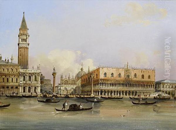 Gondolas In Front Of St. Mark's Square Oil Painting by Carlo Grubacs