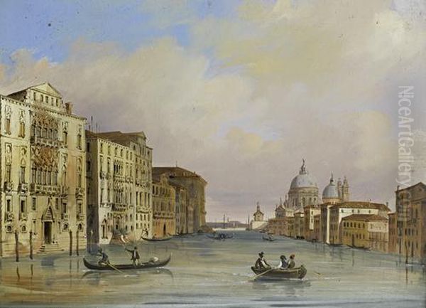 Gondolas On The Grand Canal Looking Towards Santa Maria Della Salute Oil Painting by Carlo Grubacs