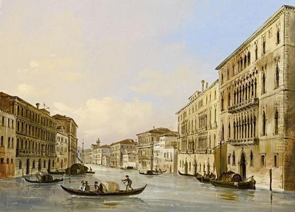 Gondolas On The Grand Canal Oil Painting by Carlo Grubacs