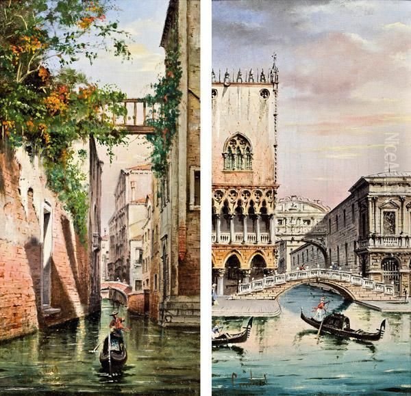 Pendants: Zwei Ansichten Von Venedig Oil Painting by Giovanni Grubacs