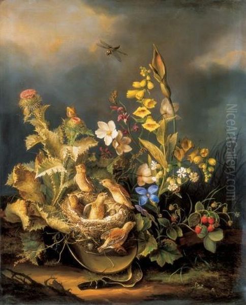 Still Life With Bird Nest Oil Painting by Carl Gruber