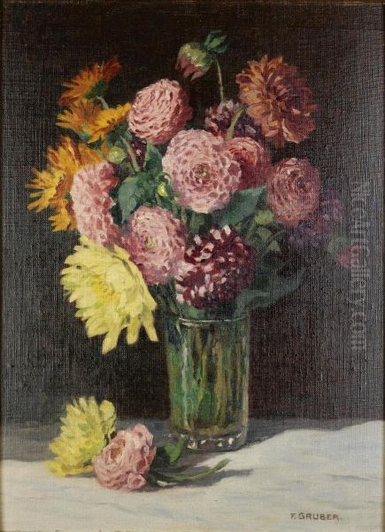 Blumenstillleben Oil Painting by Franz Gruber-Gleichenberg