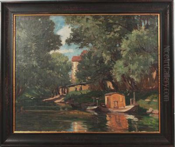 Am Flusufer Oil Painting by Franz Gruber-Gleichenberg